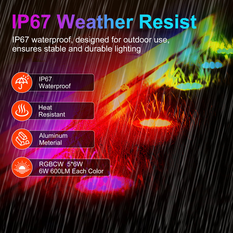 Smart Low Voltage Landscape Lights – 60w Rgbcw Color-changing Led Spotlights (16 Colors + Warm/cool White), App & Rf Remote Controlled, Ip68 Waterproof, 304 Stainless Steel