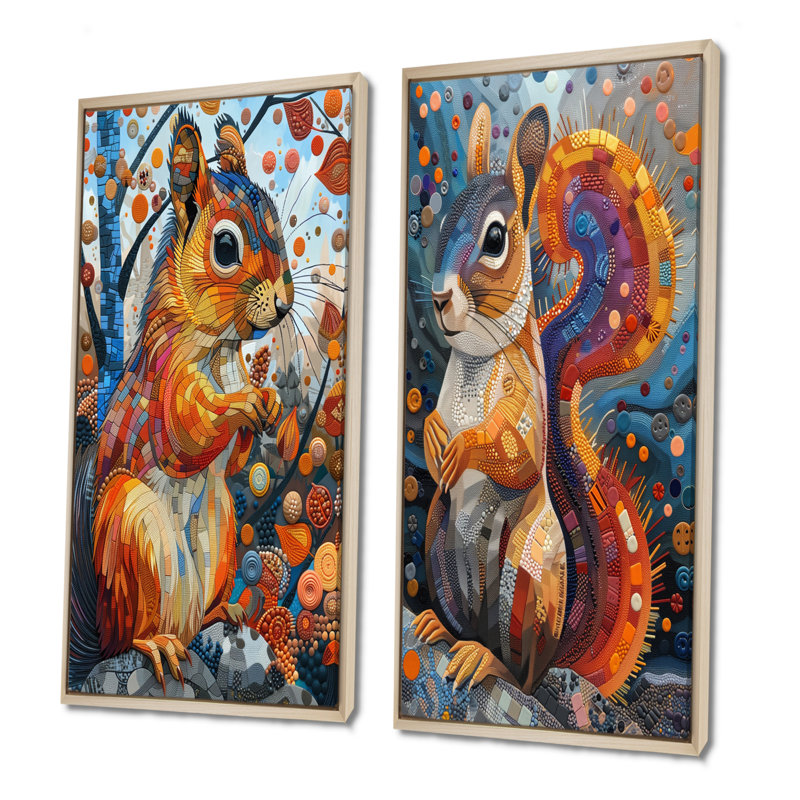 Cleitus - Ensemble de 2 pièces d'art mural écureuil, Érable, H 28 po x l 24 po, Impression encadrée