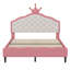 Lit princesse rose et crème en similicuir pleine grandeur avec tête de lit capitonnée-888572282