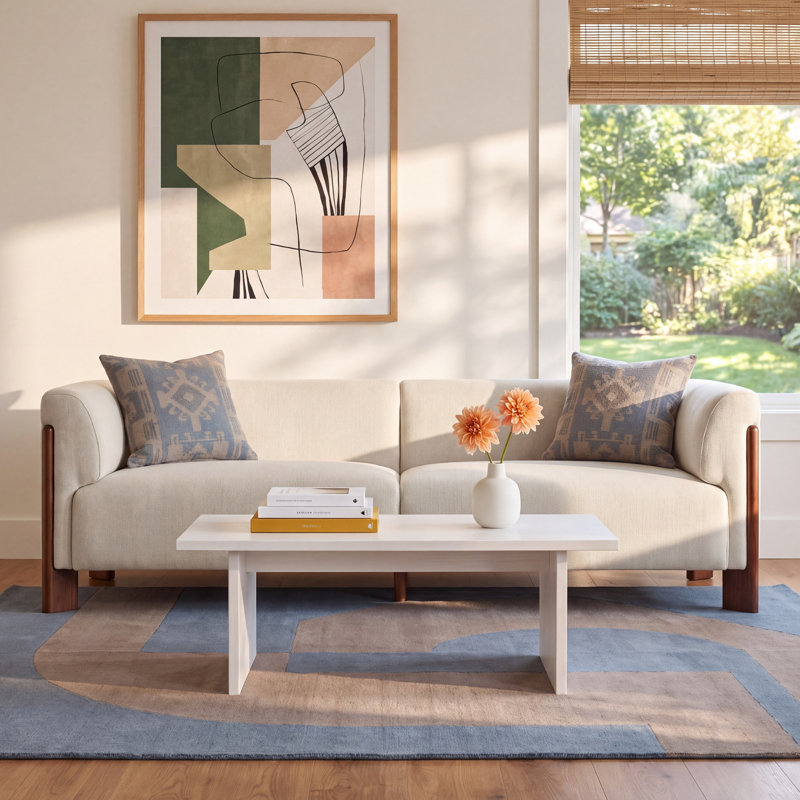 Wanetta 88" Upholstered Sofa, Cream Performance