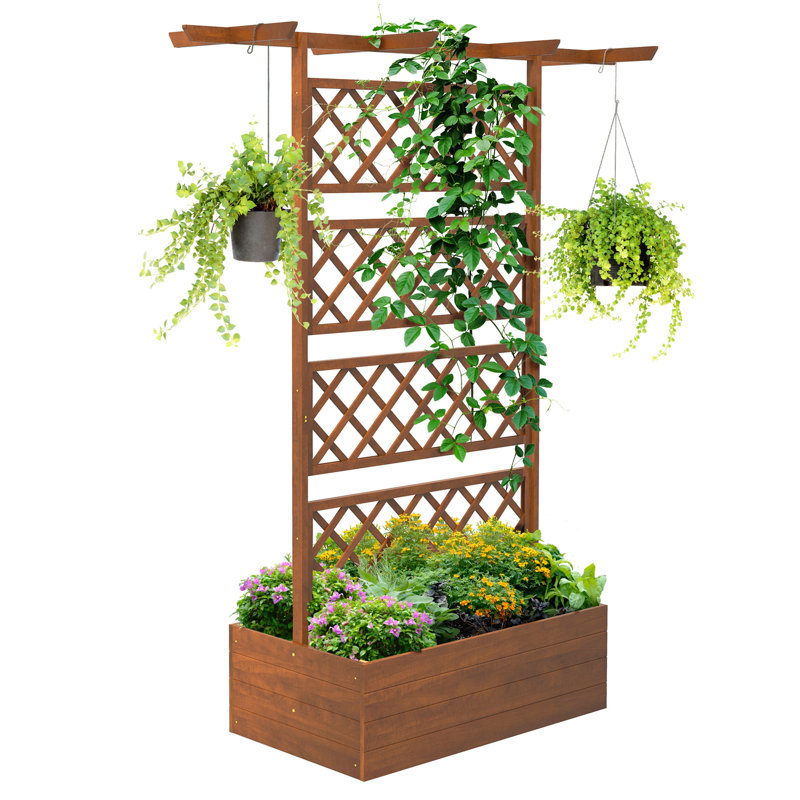 Boîte à fleurs Outsunny en bois avec treillis et jardin surélevé pour plantes grimpantes, plantes grimpantes