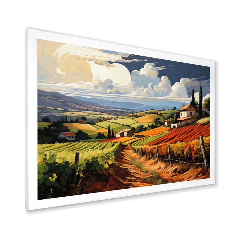 " Vineyard Rows Of Ruby Landscape ", White Single Picture Frame, 30" H x 40" W x 1.5" D