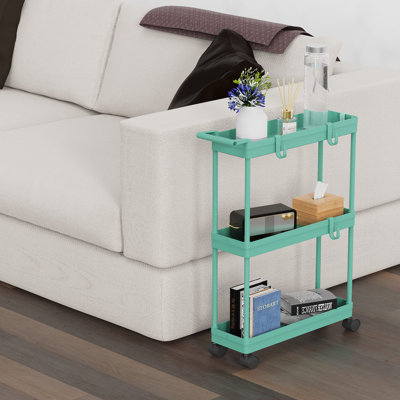 3-Tier Slim Rolling Cart with Handle (Turquoise)