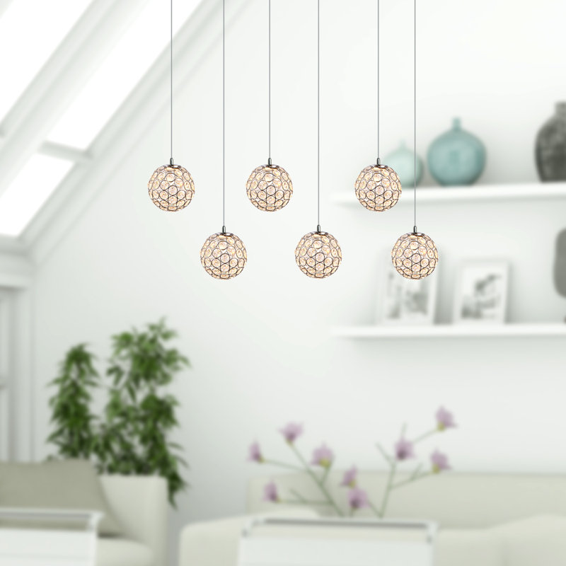 Luminaire suspendu sphère 6 lumières Tietjen, Chrome