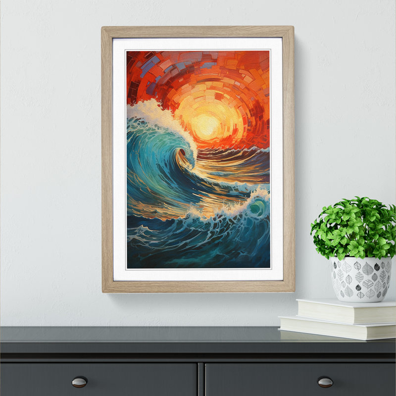 Wave Modern Expressionism - Framed Print, 46cm H x 34cm W x 2cm D, Oak