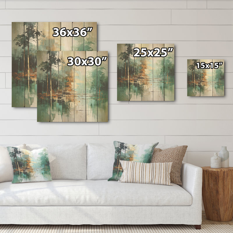 Vert et blanc, échos de forêt - Art mural en bois de forêt sur bois de pin naturel, H 15 po x l 15 po