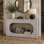 Console moderne, table d'entrée avec tiroir de rangement, table d'appoint étroite ovale ajourée pour canapé