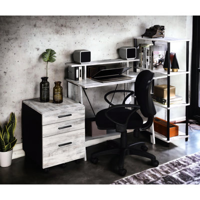 Bureau blanc et noir avec fonction d'attrait antique - base en métal à deux tiroirs pour tous les usages et table d'écriture