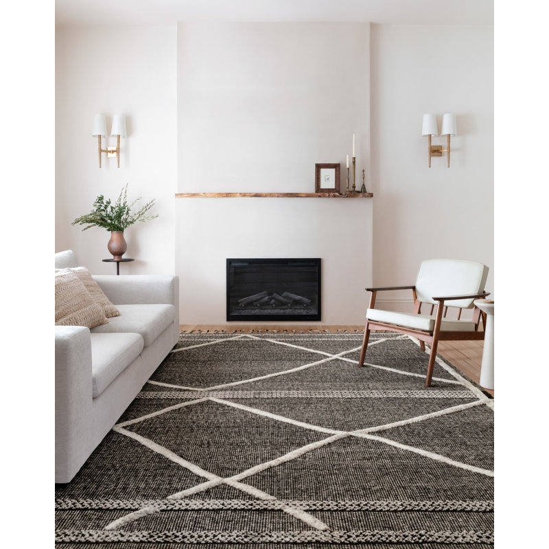 Iman Geometric Hand-Knotted Wool Beige Area Rug, Rectangle 2' x 3'
