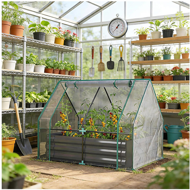 2-in-1 Raised Planter Greenhouse,Raised Garden Bed,Planter Raised Bed, Dark Gray