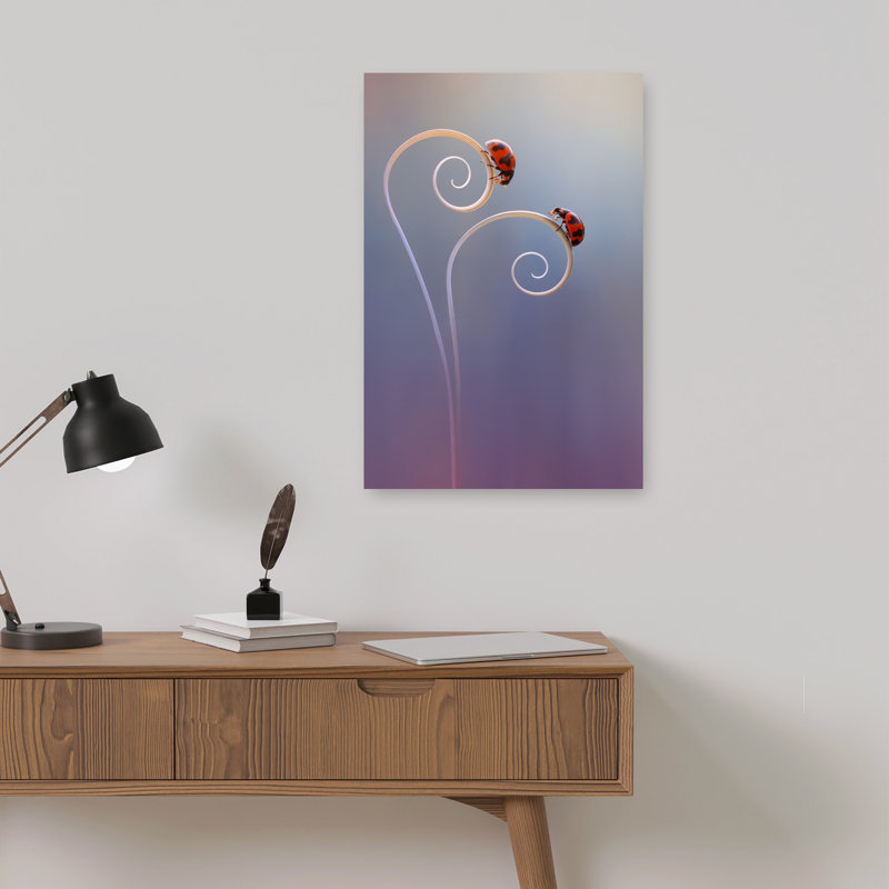 Ladybugs On Gentle Spirals Delicate Elegant Minimalist Ladybird Ladybug Nature Plant Wall Art Print 1 Piece Wrapped Canvas Wall Art