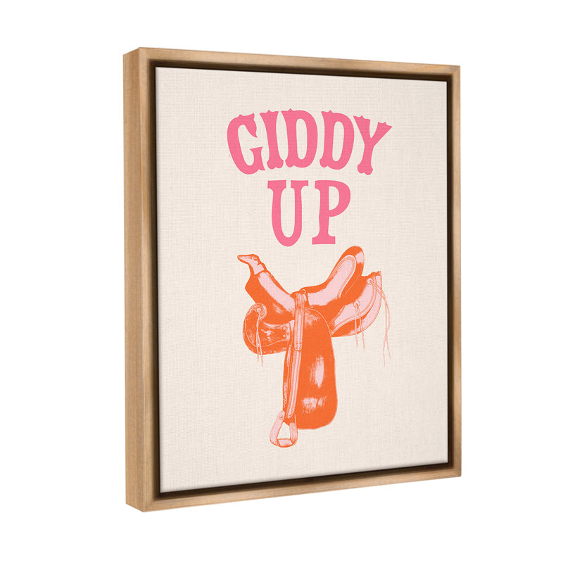 "Giddy Up" par Victoria Barnes sur toile, H 21 po x l 17 po, Cadre flottant orme Montalcino