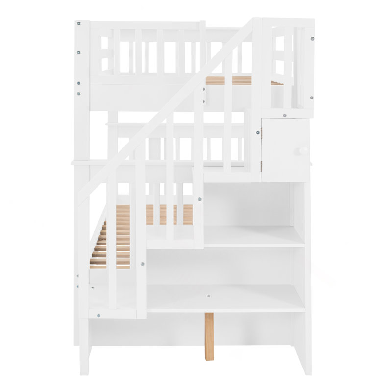 Stairway Twin-Over-Twin Bunk Bed With Storage And Guard Rail For Bedroom, Dorm, Twin Over Twin, White