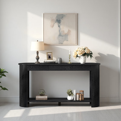 Modern Oak Veneer Console Table With 3 Drawers,Farmhouse Entryway Table With Shelf,Wood Sofa Table With Semi-Circular Design, Suitable For Living Room,Hallway,Entryway, Foyer, Corridor