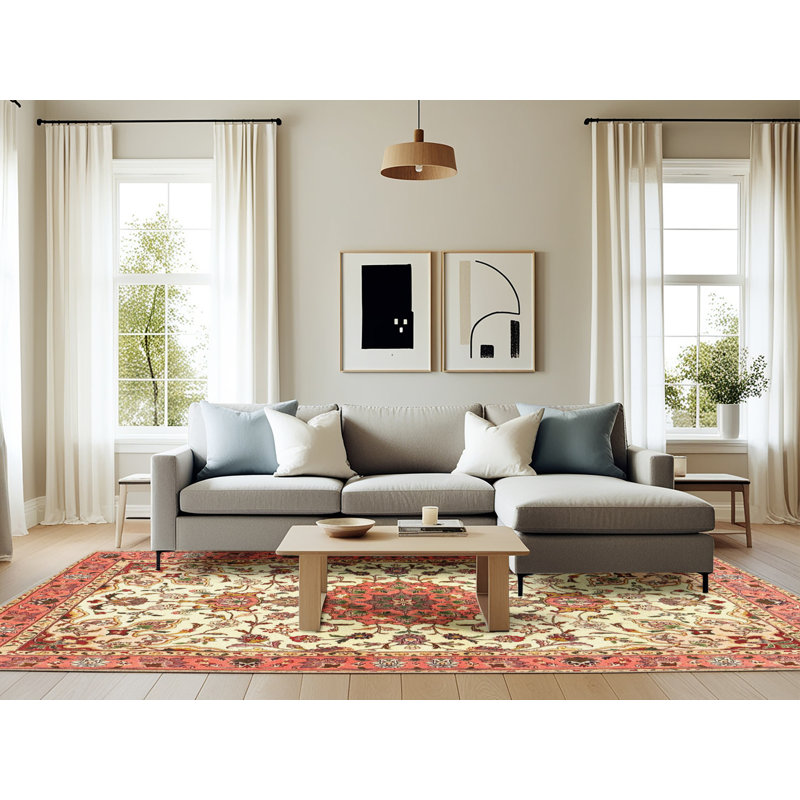 Tapis traditionnel rouge / crème Thorsby, Rectangle 6 pi x 9 pi