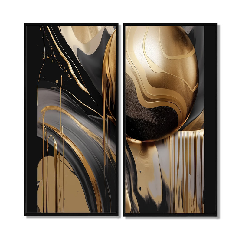 Marbre captivant doré et noir IV - Décoration murale moderne dorée, 32" H x 32" W, Framed Print without Mat, Black
