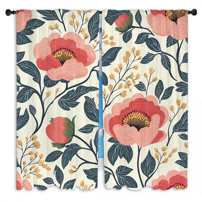 Rideaux à motif floral pivoines - 2 panneaux, L 20 po x L 52 po