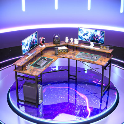 Israa L-Shaped Metal Base Computer Desk with Power Outlet