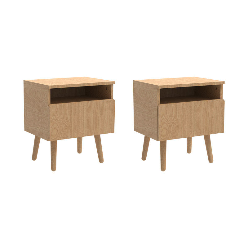 Modern Wood Single Drawer Nightstand,Vintage Bedside Table 18.5, Brown, Set of 2