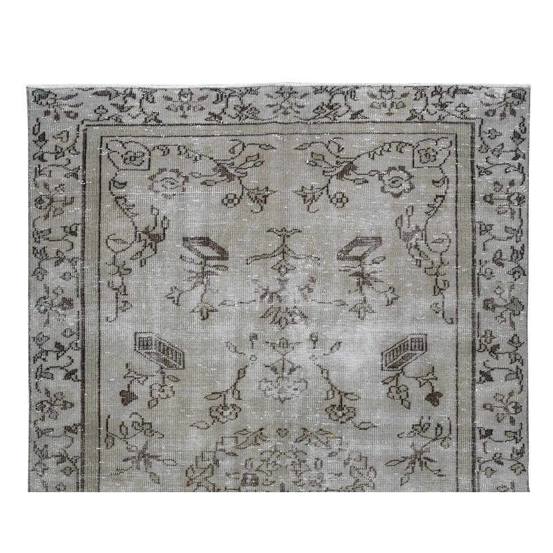 Tapis turc 5,5 pi x 8,7 pi à motif floral noué à la main sur fond gris