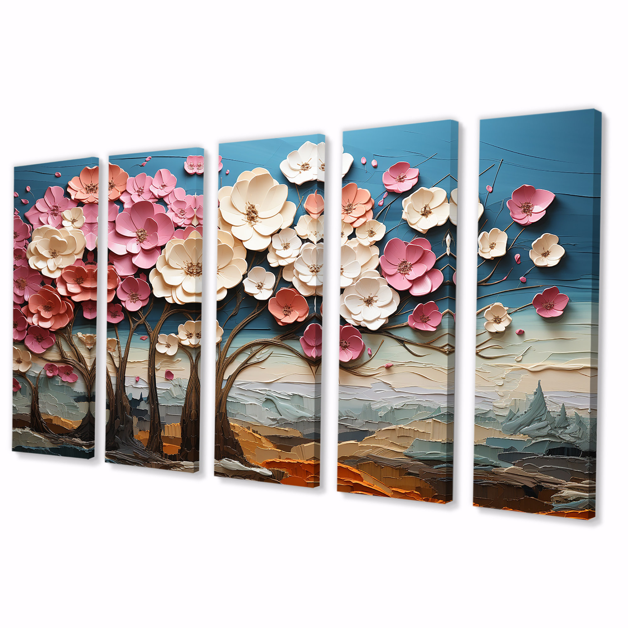 Lark Manor™ Dynamic White And Pink Petals Tree II - Tree 5 Piece Wall ...