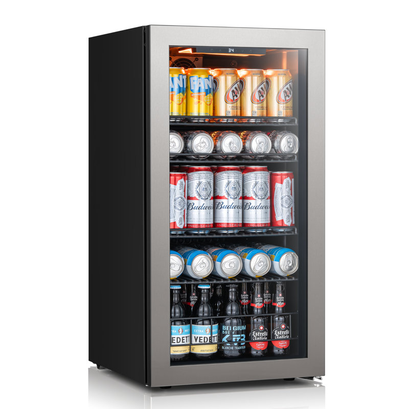 105 Cans Beverage Cooler 16.9 in. W Single Zone Refrigerator 2-Layer UV-Blocking Tempered Glass Door in Stainless Steel