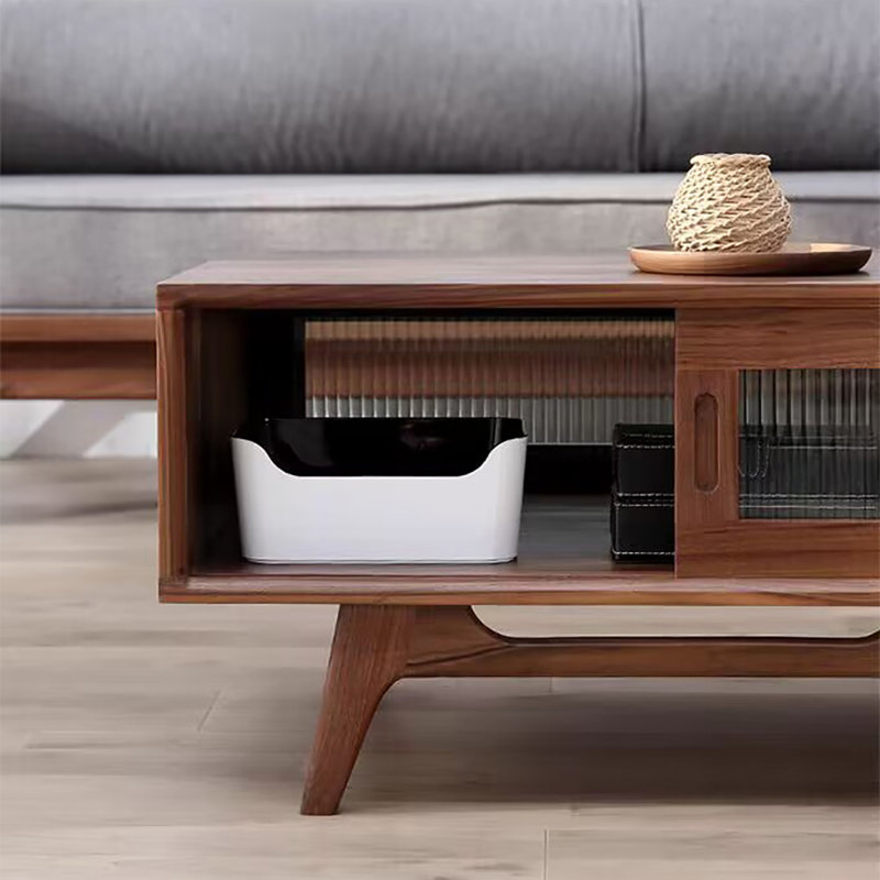 Table basse moderne avec porte rectangulaire en verre, 16.5" H x 43.3" L x 21.7" W