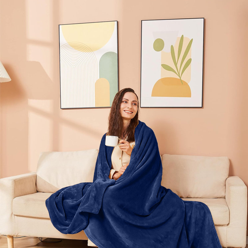Adamczyk Soft Touch Mink Faux Fur Plush Sofa Throw/Blanket , Navy, 130cm x 150cm