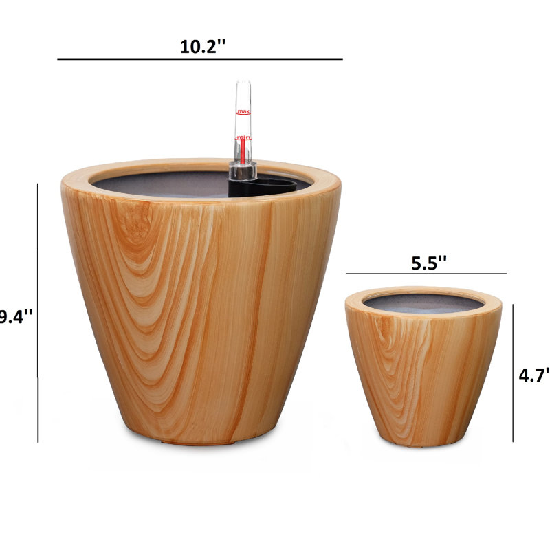 2 10 po Pot à fleurs auto-arrosant - bouchon de drainage à finition brune avec pot de drainage en bois et en plastique - instructions d'assemblage simples