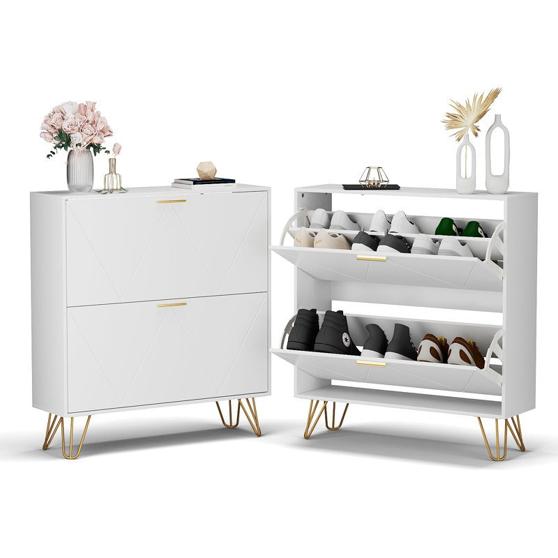 36 Pair Shoe Storage Cabinet With 4 Drawers, White