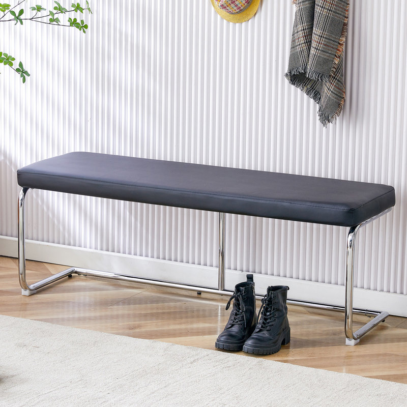 Banc à langer noir en métal argenté Caractéristique charmante - Chaise en cuir Pu pour différentes pièces Guide d'assemblage et d'installation simple inclus avec structure attrayante