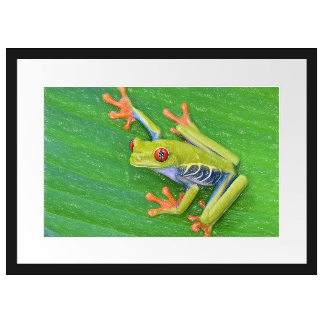 Gerahmtes Poster Kleiner Frosch auf Blatt