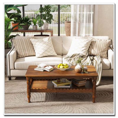 Rectangle Solid Wood Coffee Table with Storage Shelf