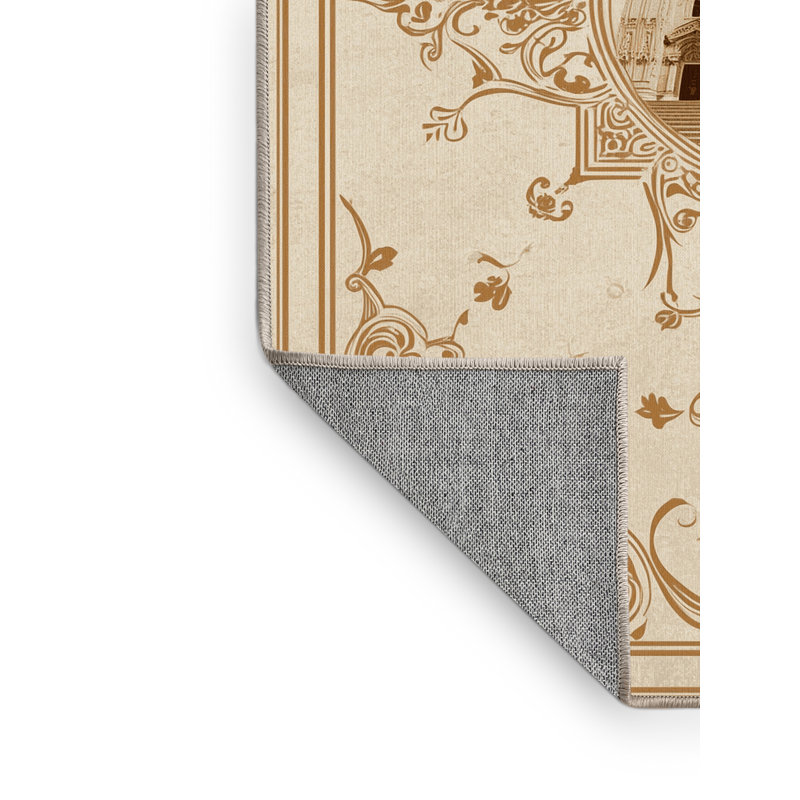 Machine Washable Orsolya Milan Cathedral Duomo Ornate Traditional Vintage Look Rug in Beige – Beige Binding, 7x10