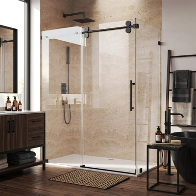 Cabine de douche coulissante sans cadre avec verre transparent de 3/8 pouce