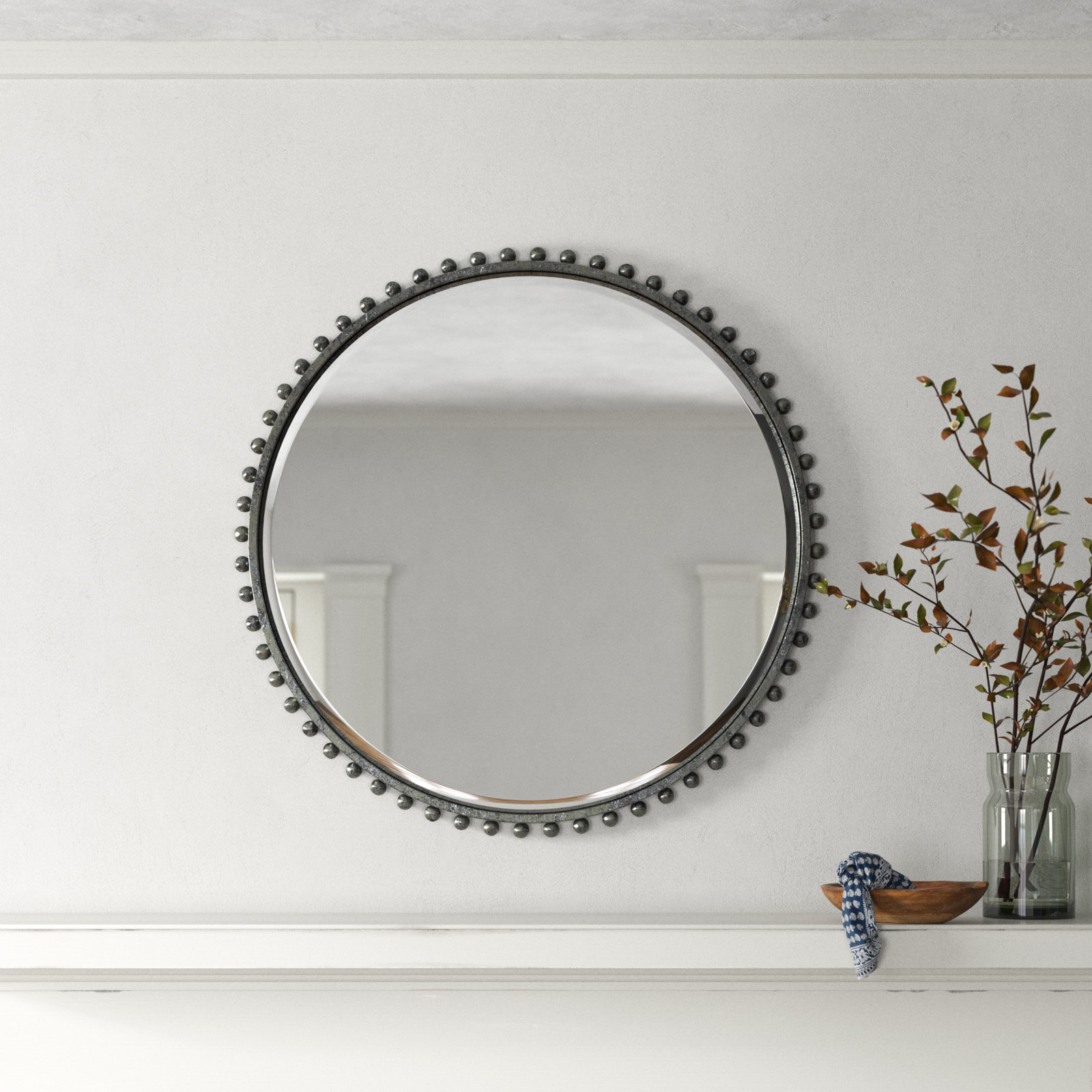 Bedonia 32" Round Metal Wall Mirror, Black