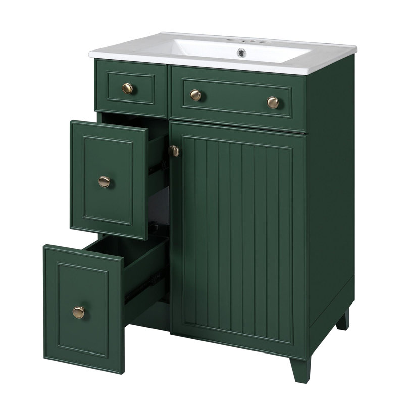 Meuble-lavabo 24 po avec lavabo en céramique, Vert givré