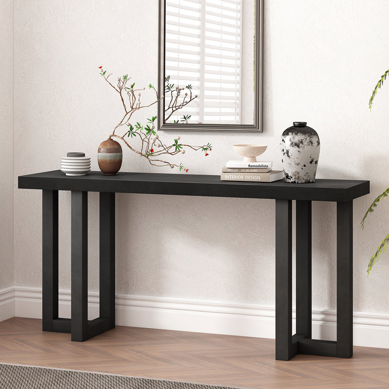 U_STYLE Console avec pieds en pin massif, Noir, Noir