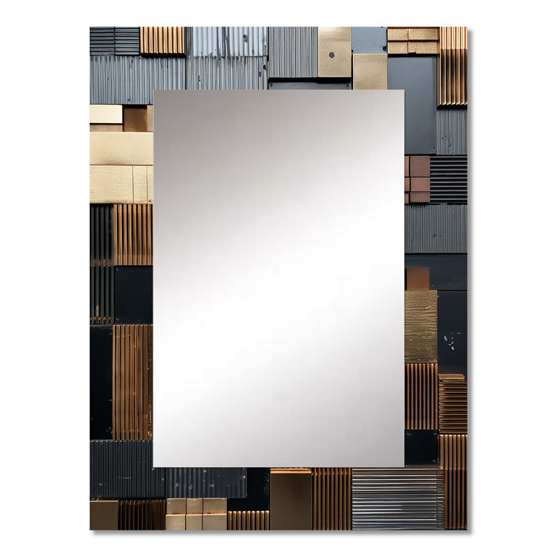 Brown Abstract tile mosiac charm - Tile Unique Wall Mirror, Brown Mirror, Printed Metal Art, 32" x 24"
