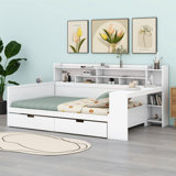 Wooden Daybed With Storage Shelves,Two Storage Drawers And Study Desk