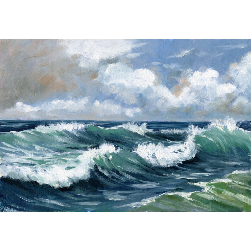 Vagues sur une plage par Inconnu, Toile, Pas de tapis, H 12 po x l 18 po