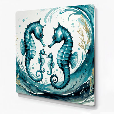 «Coastal Seahorse Family», art mural en métal vert