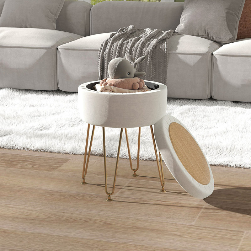 Alicha 33Cm Wide Velvet Round Storage Ottoman, Cream