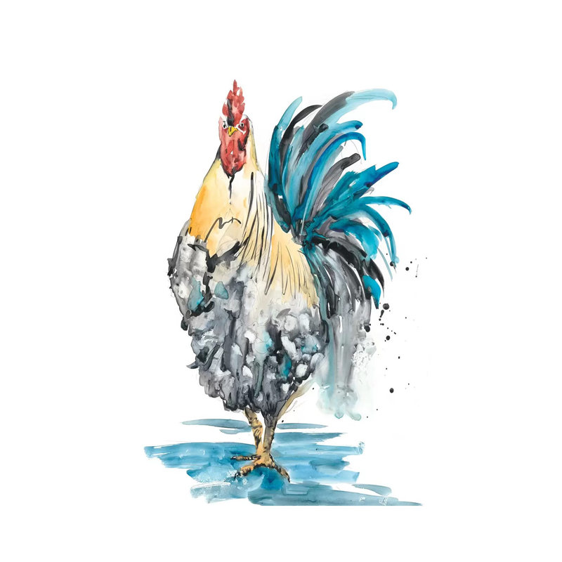 Rooster Splash II by Melissa Wang - Wrapped Canvas Painting, 20.32 cm H x 30.48 cm W