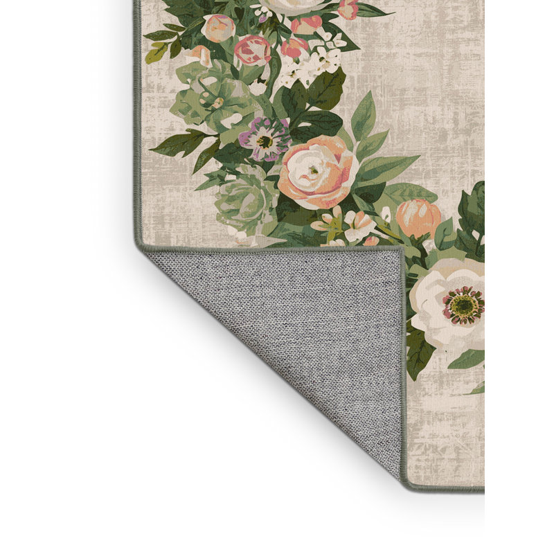 Machine Washable Dyal Easter Modern & Contemporary Abstract Rug in Beige – SageGreen Binding, 2x5