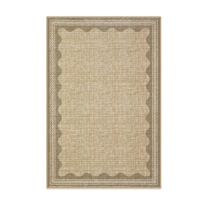 Scalloped Machine Washable Rug Modern Solid Floor Mats with Non-Slip Backing, Stain-Resistant Low Pile Accent Rug, Contemporary Indoor Carpet for Living Room, Bedroom, Office