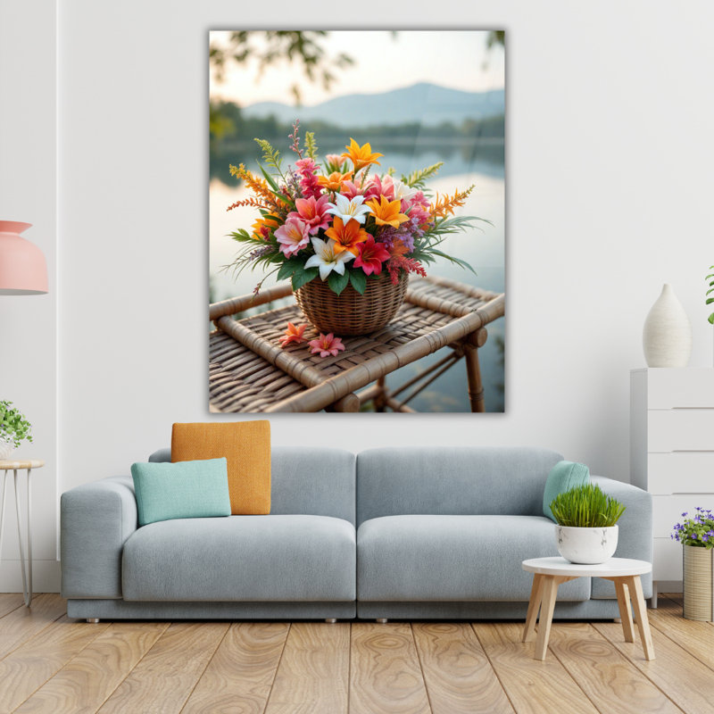 Art mural fleur en verre trempé, 30" H x 20" W