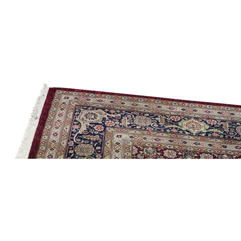 Tapis unique en laine noué à la main de 8 pi 9 po x 11 pi 9 po rouge / ivoire / bleu marine