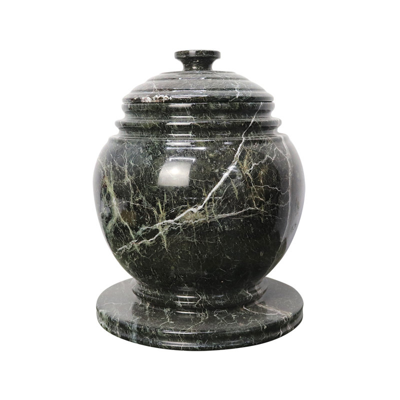 Urne décorative en marbre avec couvercle, motif tourbillon noir et blanc, H 10,5 po x l 8,5 po, 16,85 lb