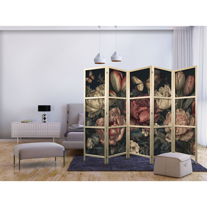 171cm H Solid Wood Folding Room Divider, 171cm H x 225cm W x 1.2cm D, 5